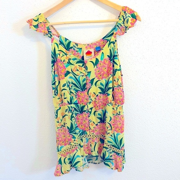 FARM Rio Tops - Farm Rio Ruffled Tropical Blouse Tank Sleeveless Size S